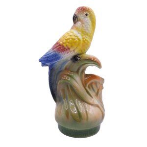 Planter#338 MCM Parrot on broad leaves Round Made in California 1950s Ceramics
